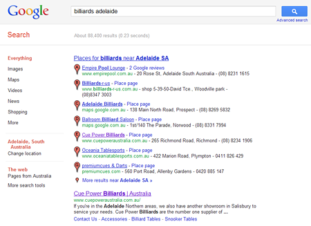 Billiards adelaide Google Search Result